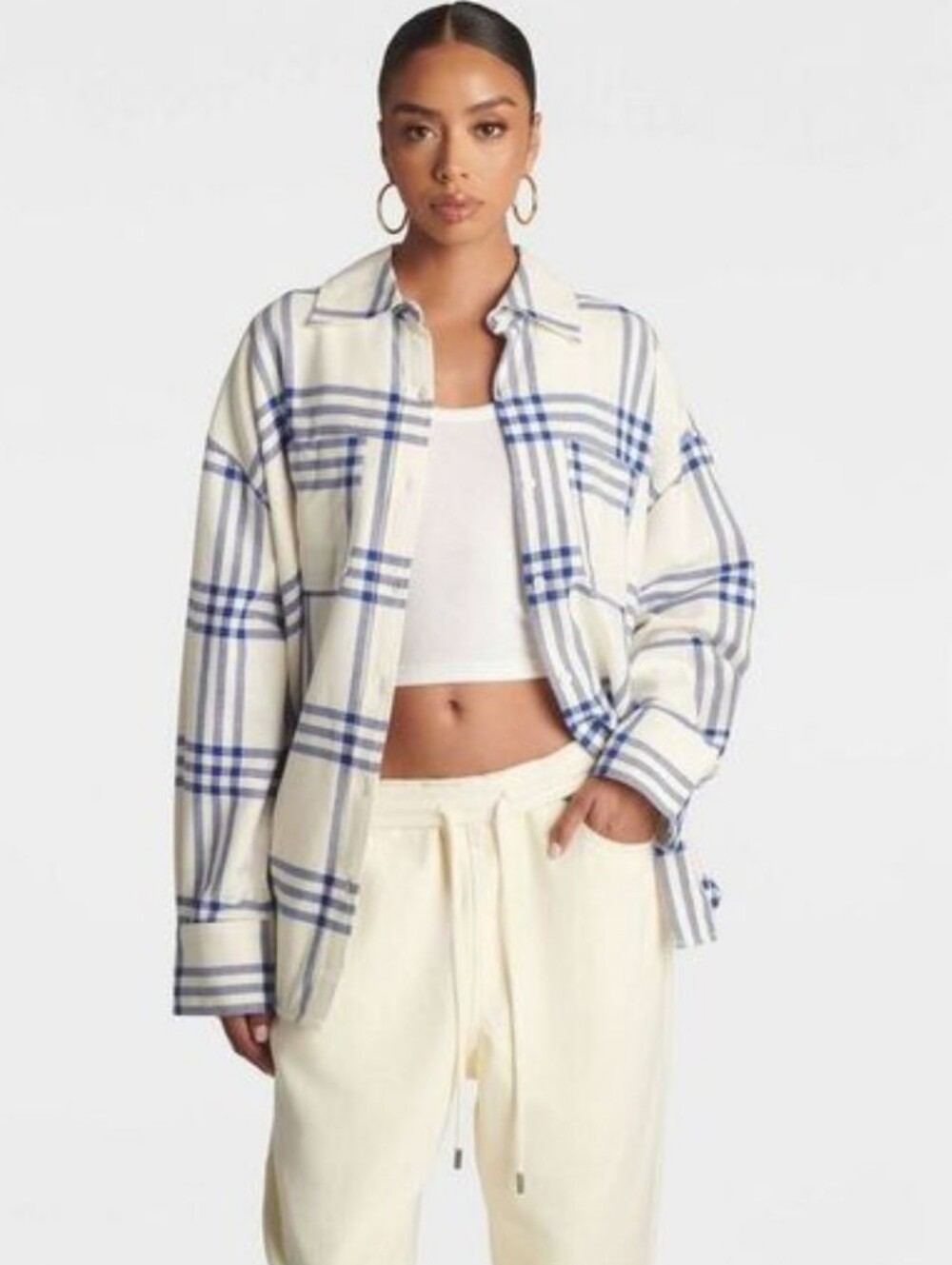 KBB by Kahlana The Ex-Boyfriend Shirt Blue Plaid Size M